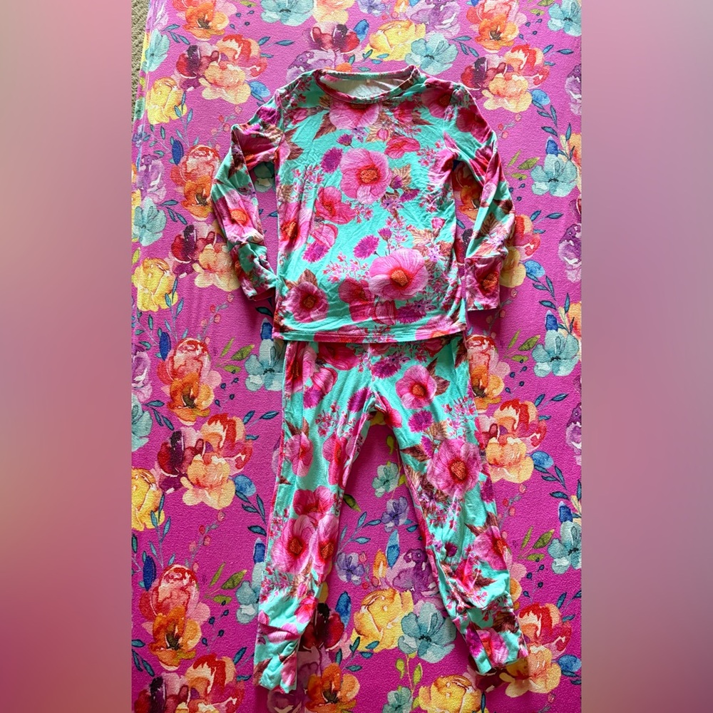 Posh Peanut Mint and Pink Floral Girls Romper